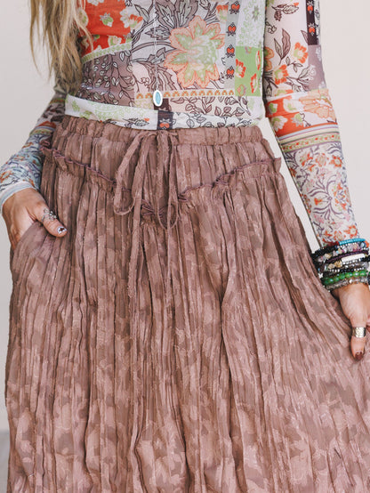 Coyote Bloom Floral Maxi Skirt - Brown