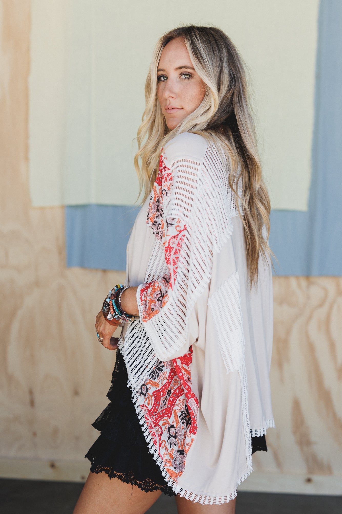 Floral Coast V Neck Top - Oatmeal
