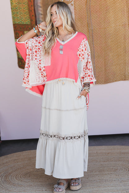 Floral Coast V Neck Top - Peach