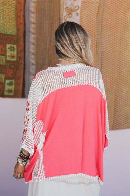 Floral Coast V Neck Top - Peach