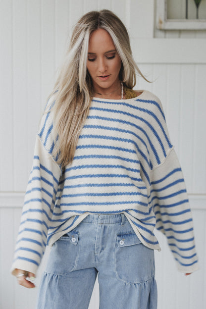 All My Stripes Oversized Sweater - Blue
