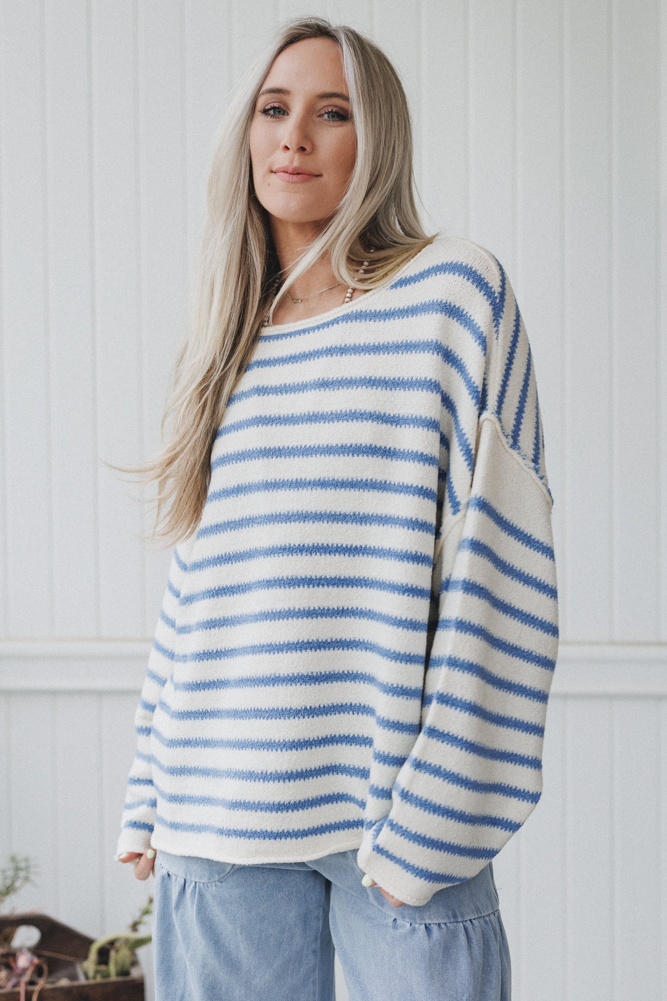 All My Stripes Oversized Sweater - Blue