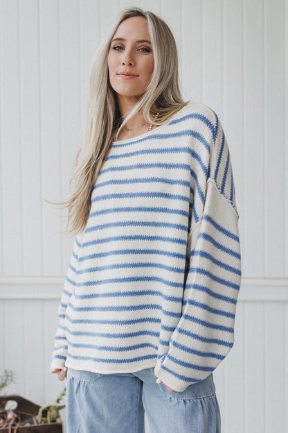 All My Stripes Oversized Sweater - Blue
