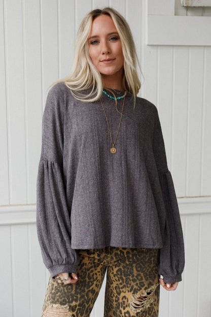 The Nest Sweet Heart Balloon Sleeve Knit Sweater - Black