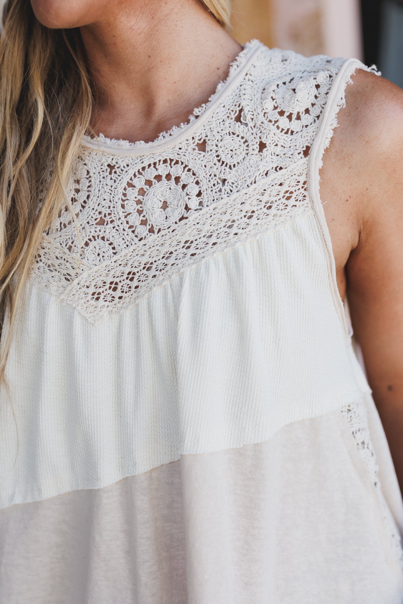 Arlo Crochet Knit Top - Coconut