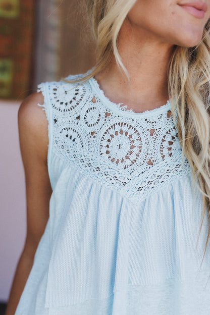 Arlo Crochet Knit Top - Blue