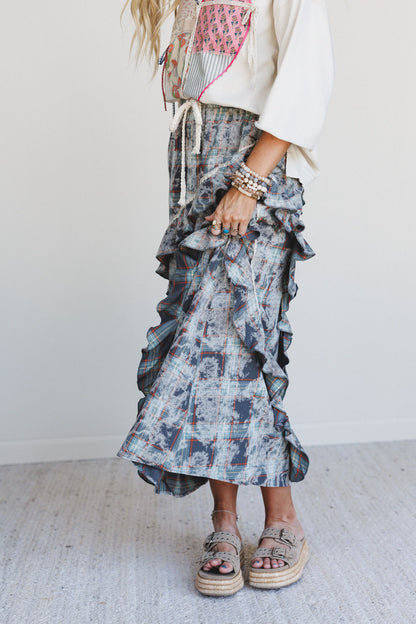 Fall In Line Plaid Maxi Skirt - Teal