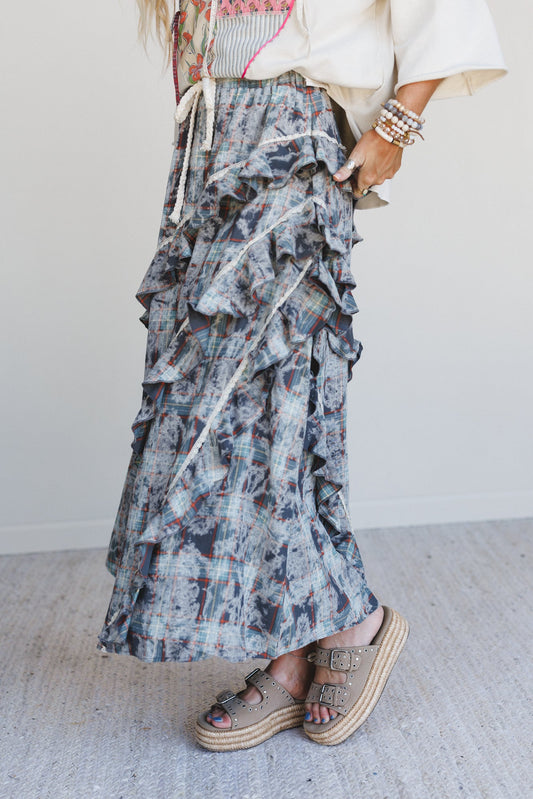 Fall In Line Plaid Maxi Skirt - Teal