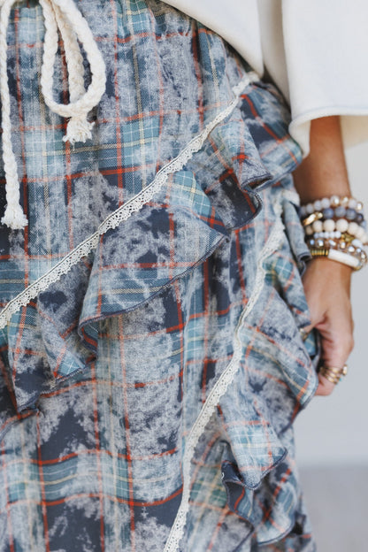 Fall In Line Plaid Maxi Skirt - Teal