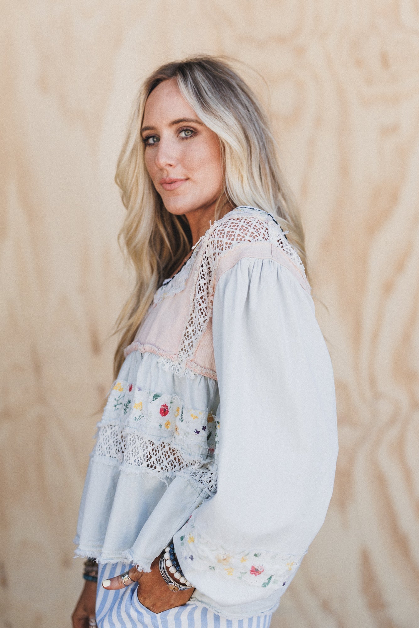 Harbor Breeze Crochet Detail Top - Denim