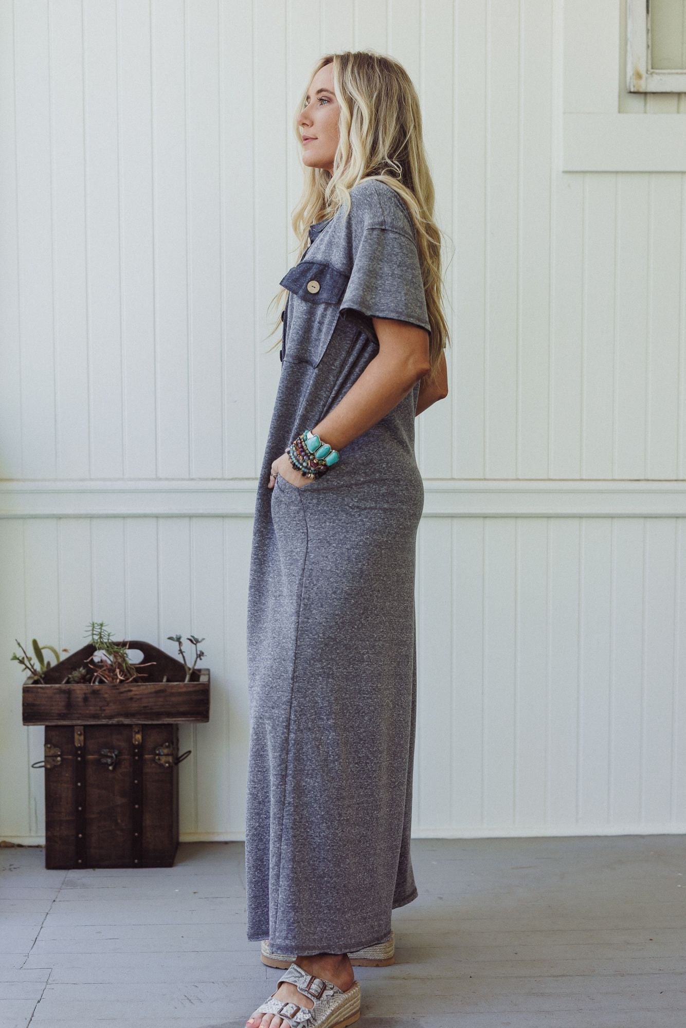 The Nest Jodi Short Sleeve Jumpsuit - Charcoal