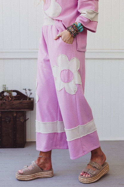 Drift Path Flower Patched Pants - Lilac