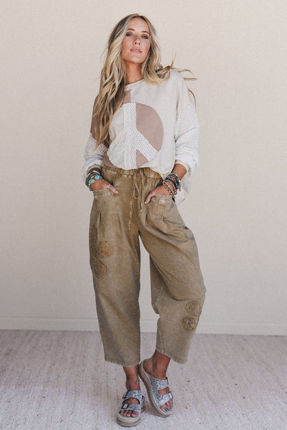 Flower Grove Barrel Pants - Olive