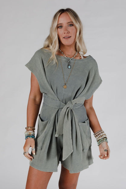 Tied To Perfection Romper - Teal