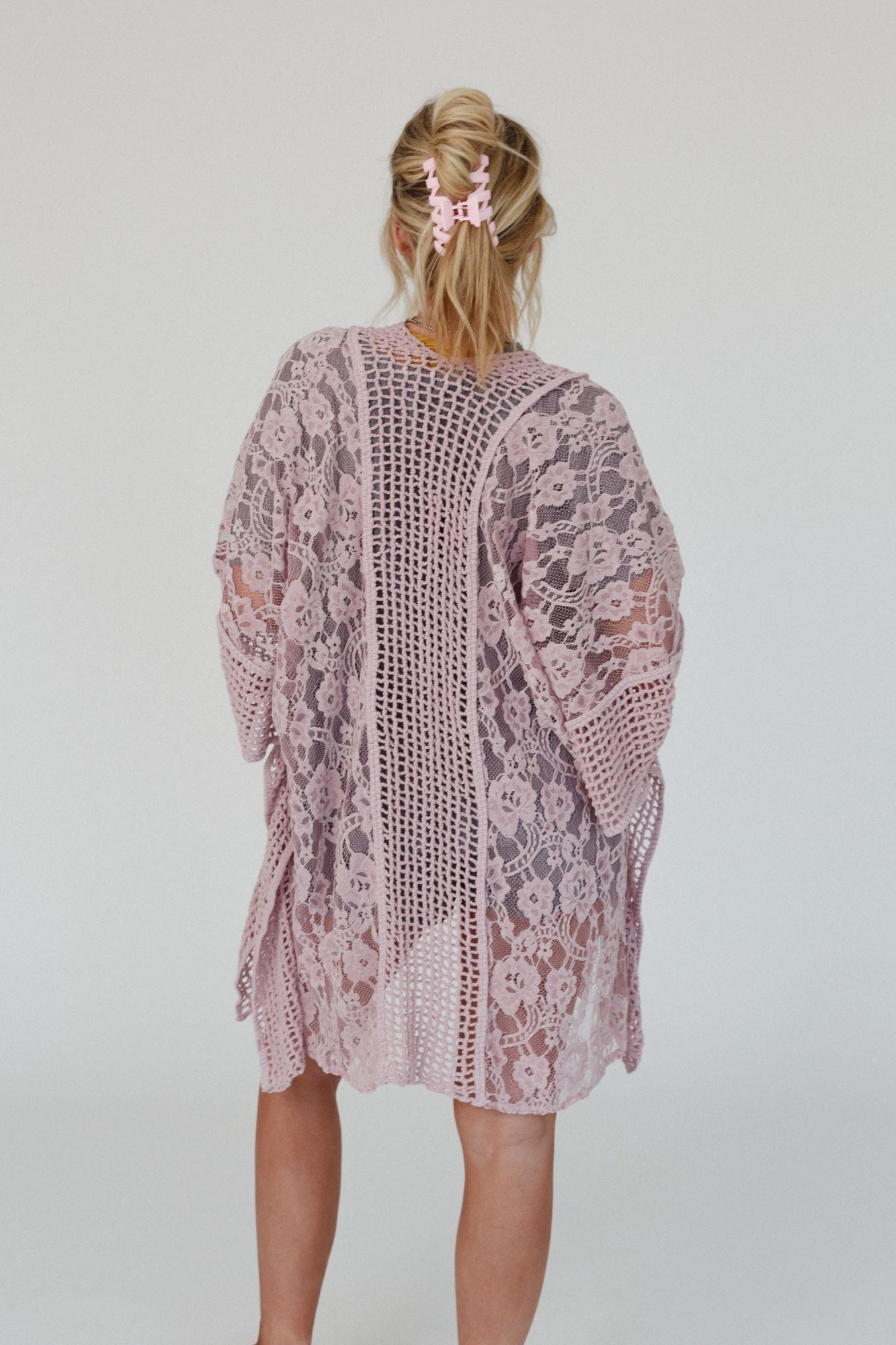 Breezy Floral Lace Kimono - Rose