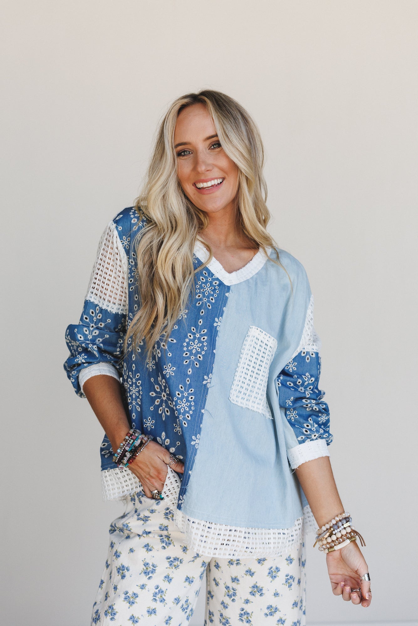 Jess Color Block Top - Blue