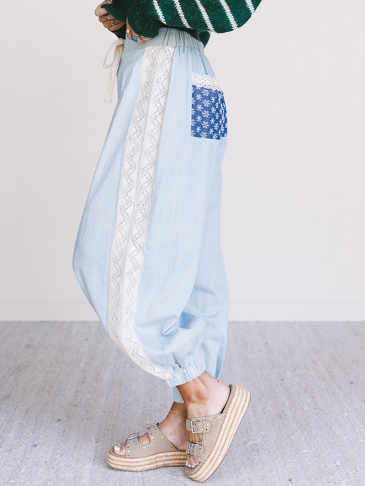 Soul Bloom Pleated Wide Leg Pants - Blue