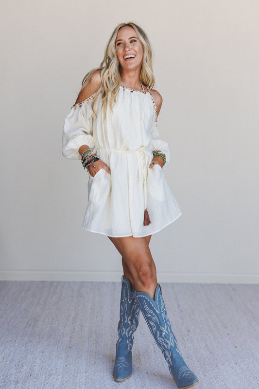 Elia Open Shoulder Dress - Cream