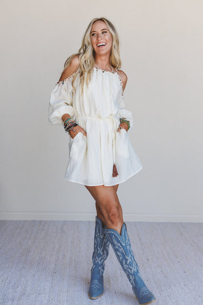 Elia Open Shoulder Dress - Cream