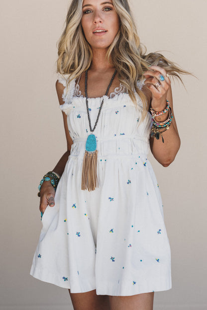 Selina Floral Denim Romper - Off White