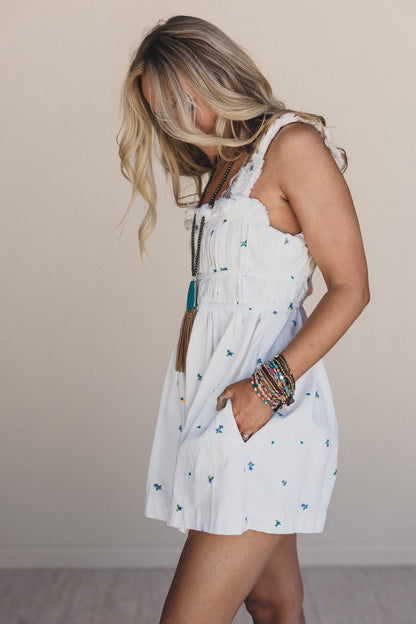 Selina Floral Denim Romper - Off White