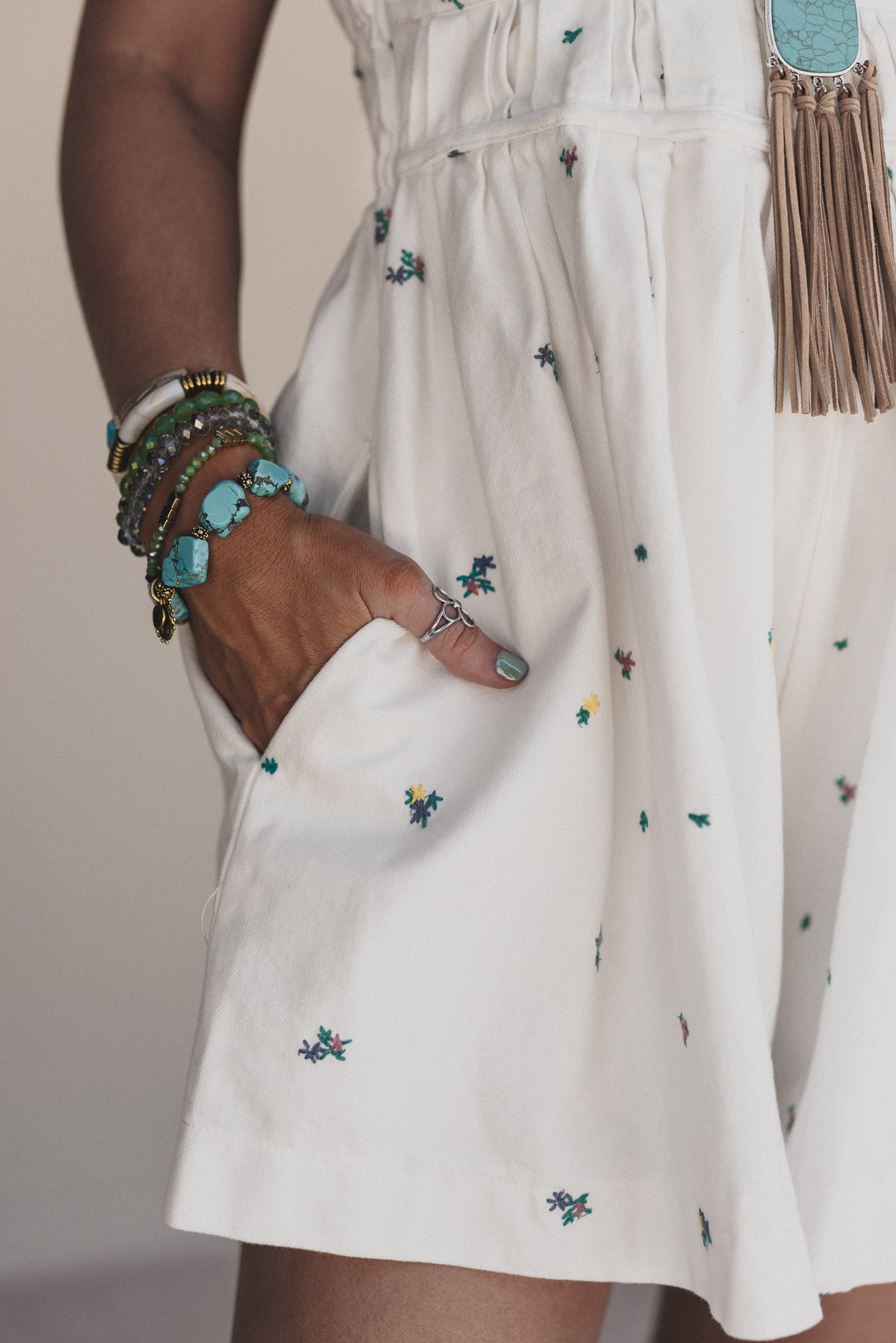 Selina Floral Denim Romper - Off White