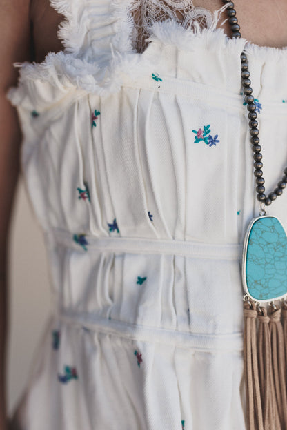 Selina Floral Denim Romper - Off White