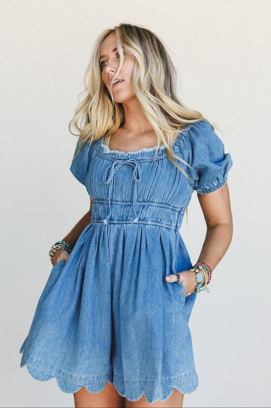 Charmed Heart Denim Romper - Denim