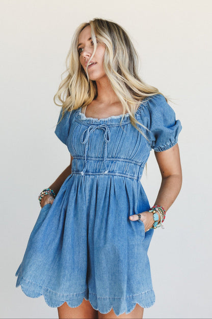 Charmed Heart Denim Romper - Denim