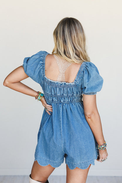 Charmed Heart Denim Romper - Denim