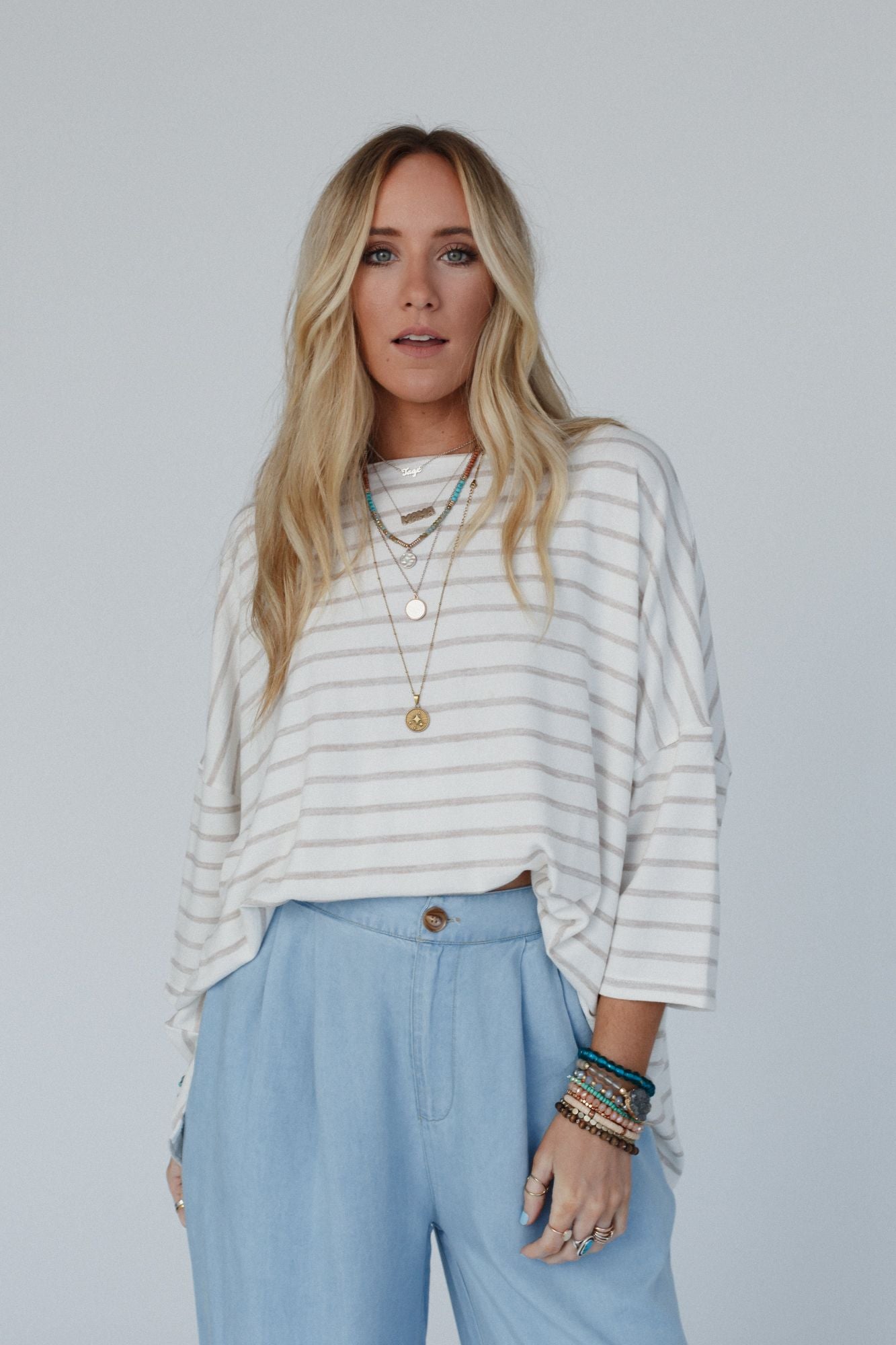 The Nest Swaying Stripes Top - Oatmeal
