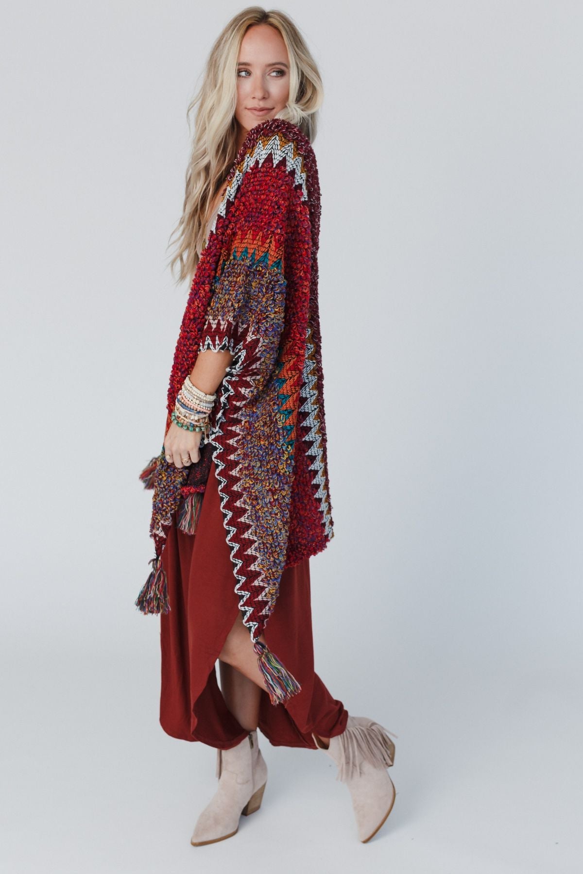 Desert Dreams Crochet Ruana - Maroon