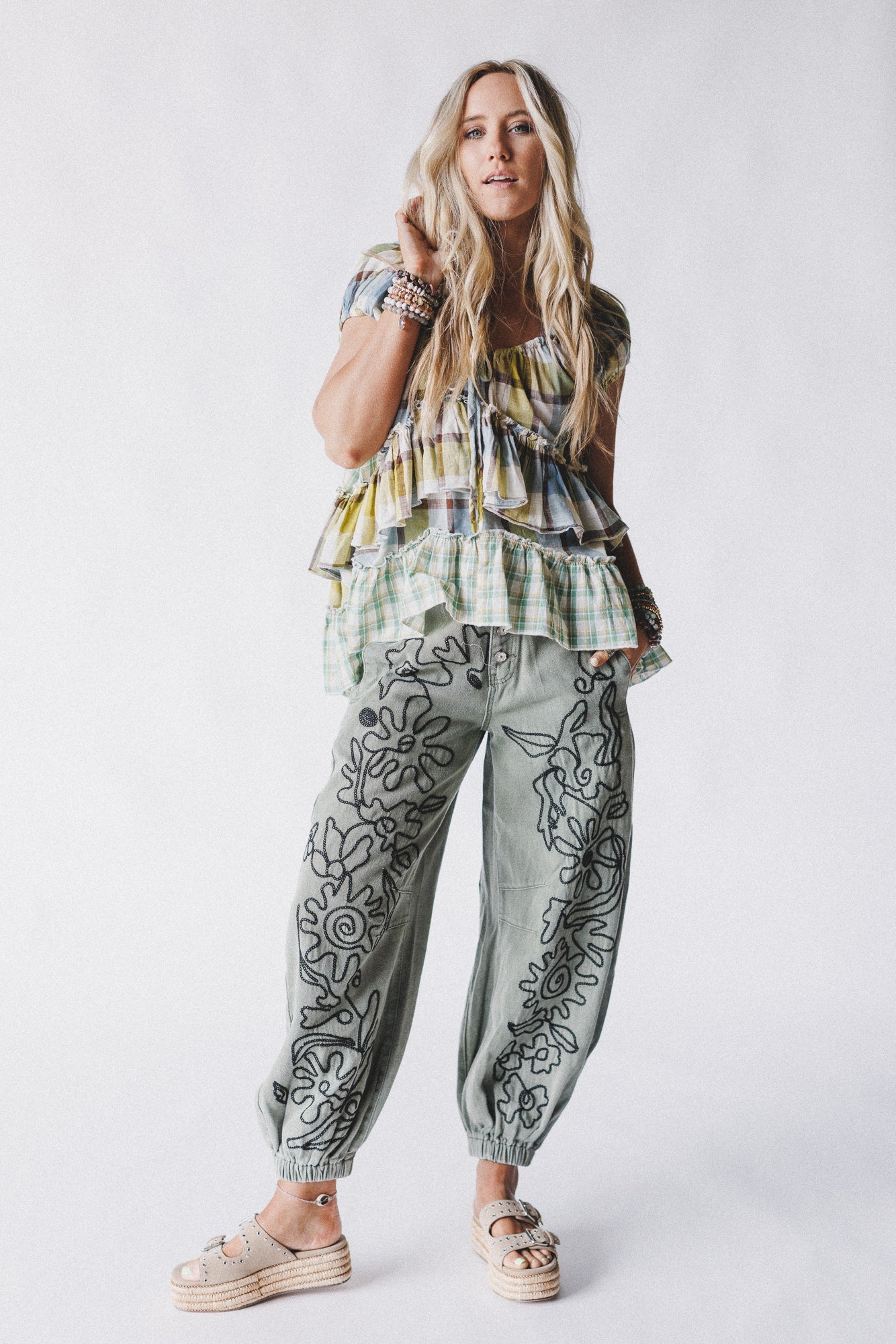 Sweet On You Embroidered Pants - Green