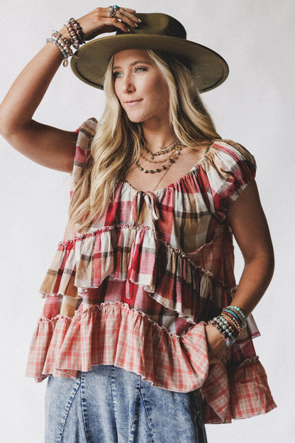 Clover Stitch Plaid Top - Pink