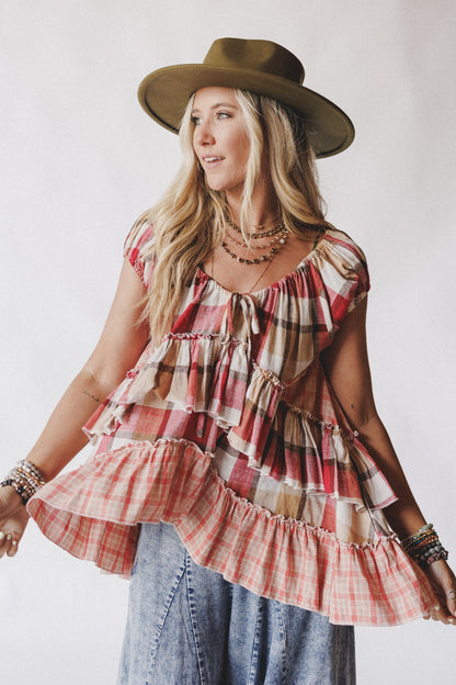 Clover Stitch Plaid Top - Pink