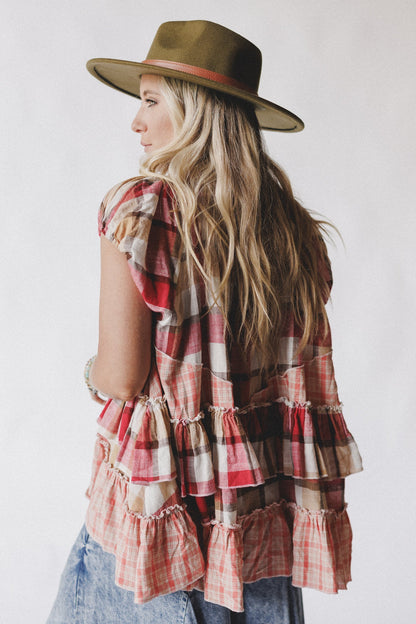 Clover Stitch Plaid Top - Pink