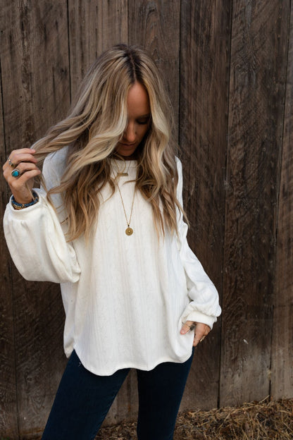 The Nest Sweet Heart Balloon Sleeve Knit Sweater - Cream