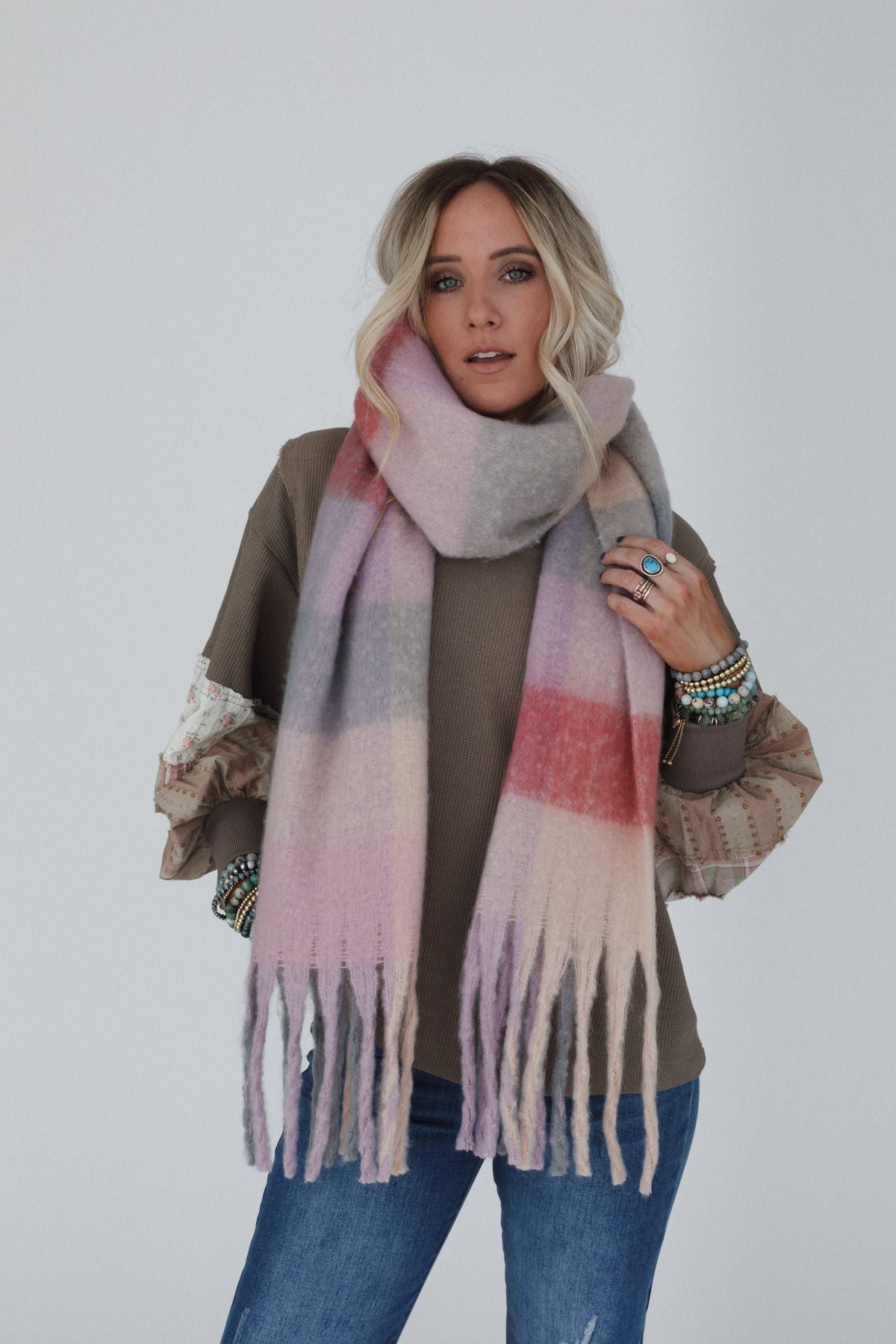 Everest Cozy Plaid Scarf - Pink