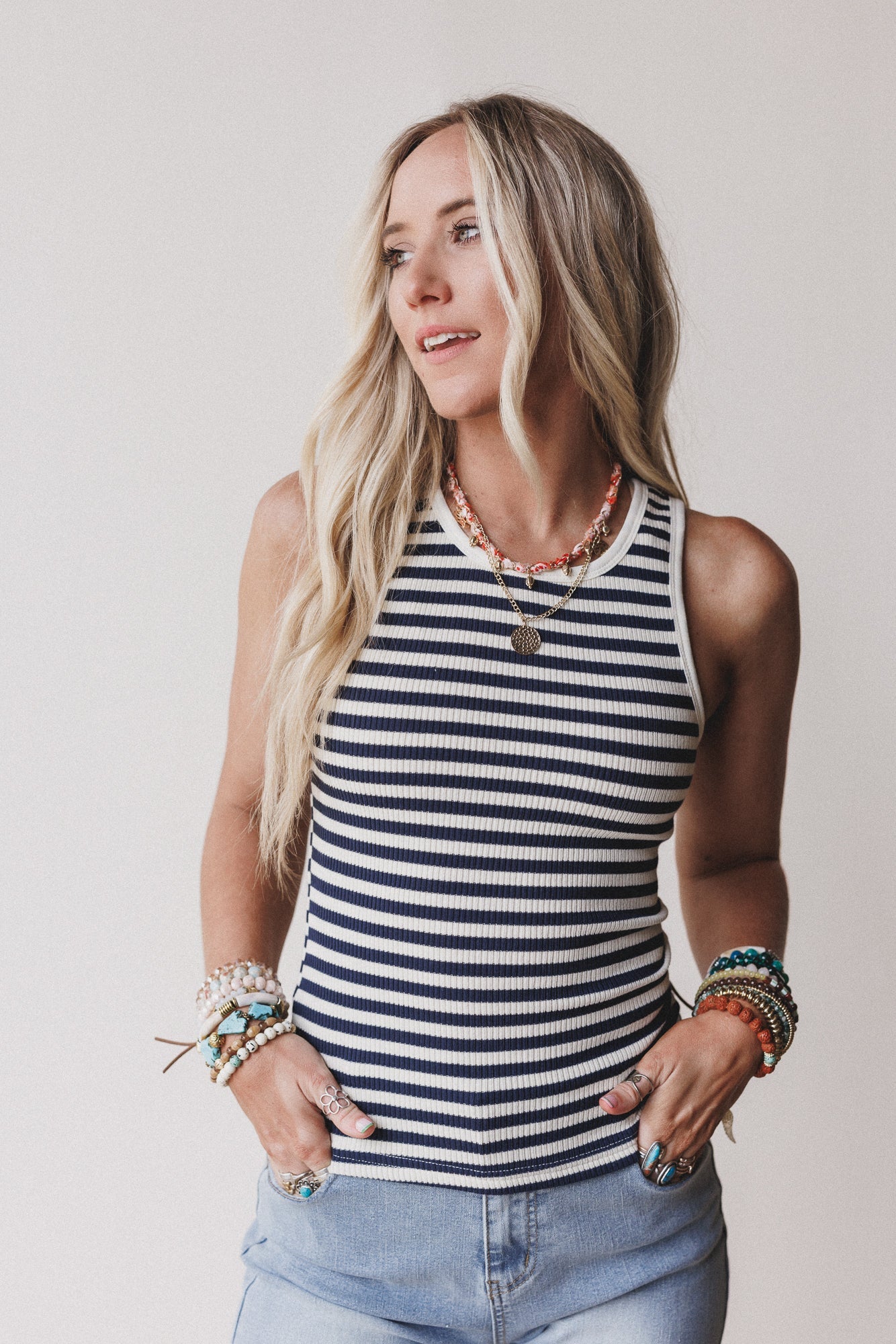 Wildflow Stripe Top - Navy
