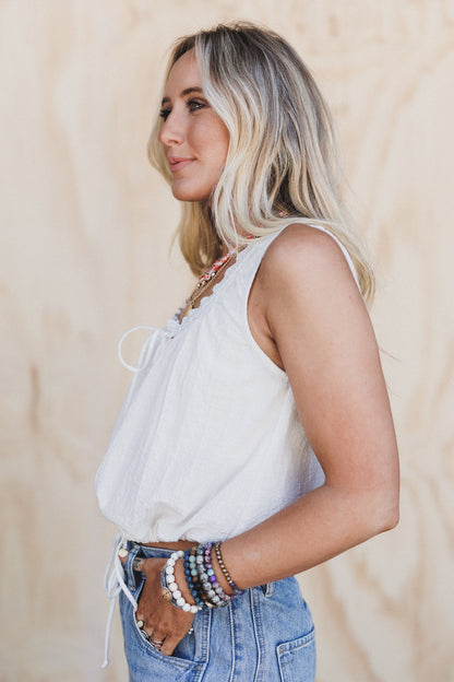 Brea Blossom Sleeveless Top - Off White