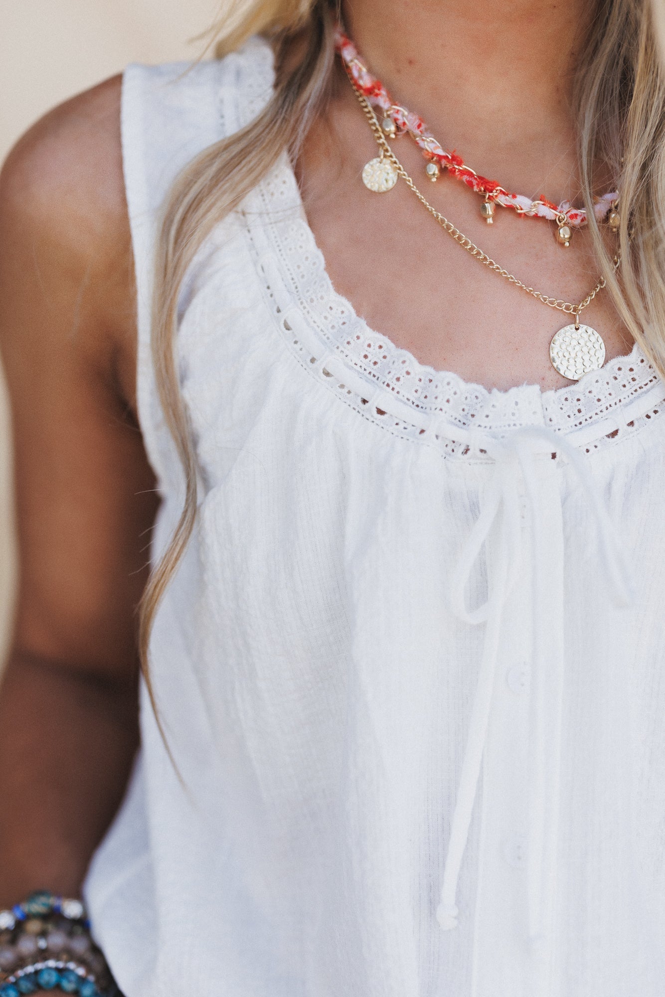 Brea Blossom Sleeveless Top - Off White