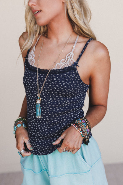 Farmhouse Floral Cami Top - Navy
