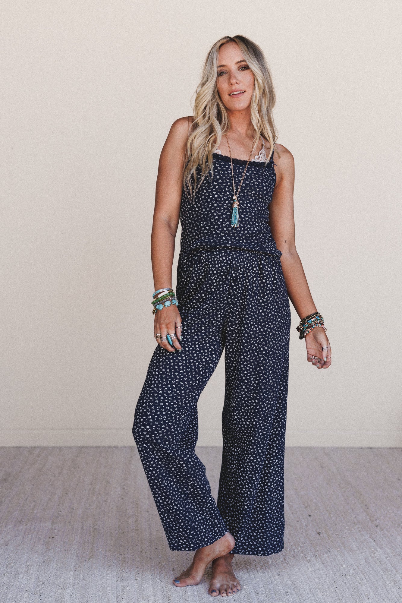 Farmhouse Floral Pants - Navy