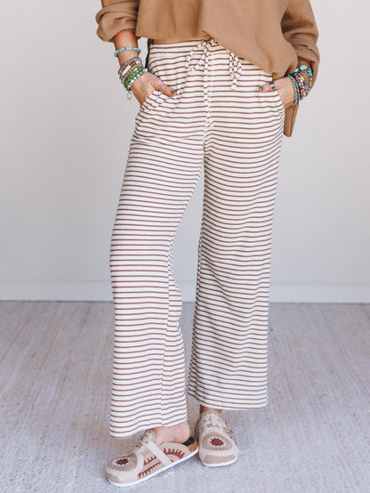 Smooth Sailing Striped Pants - Brown
