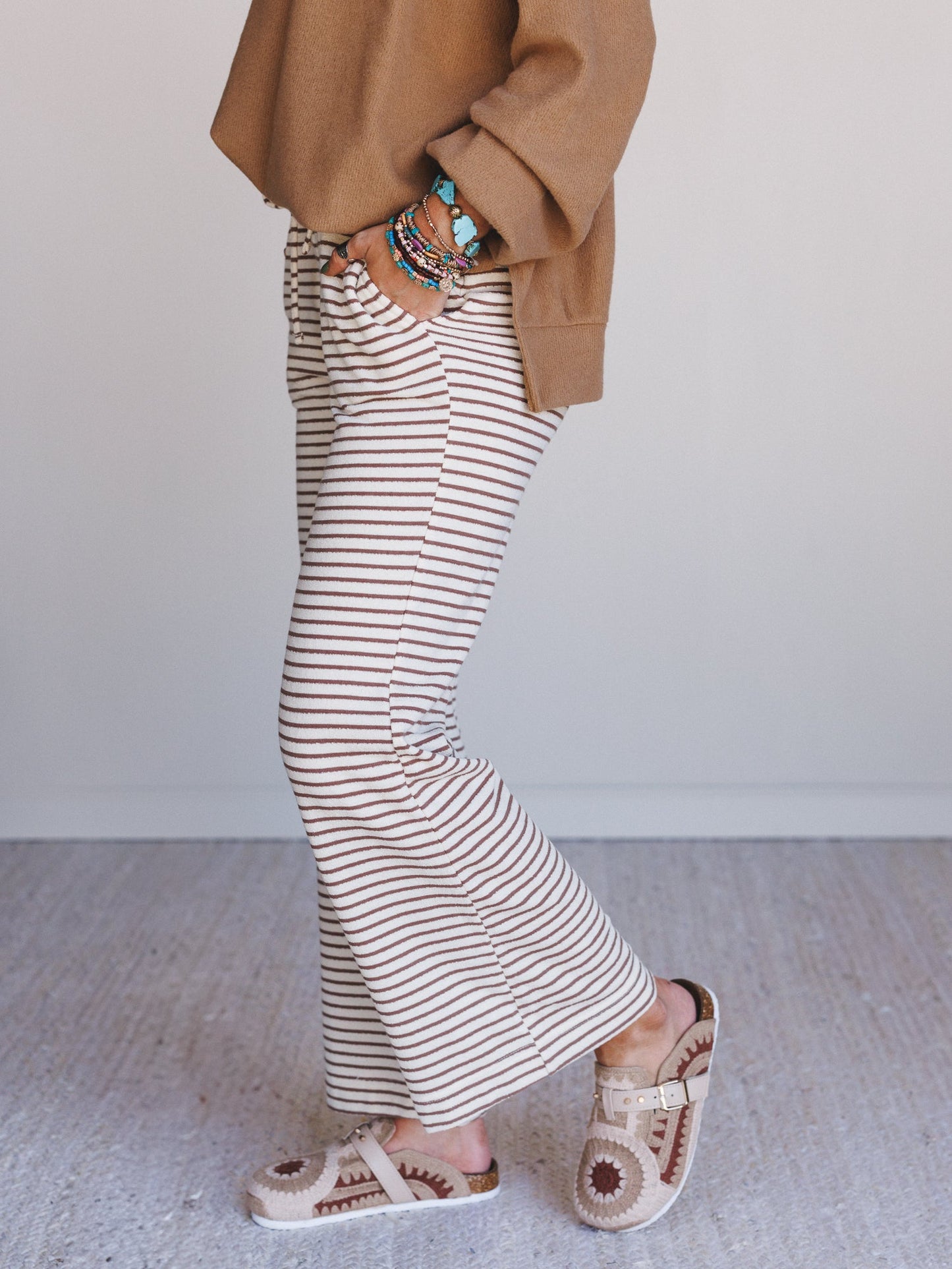 Smooth Sailing Striped Pants - Brown