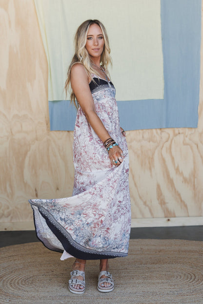 Iris Sky Floral Maxi Dress - Charcoal