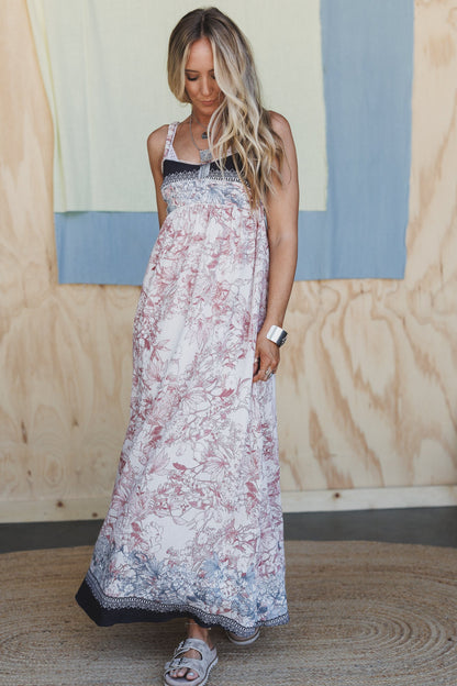 Iris Sky Floral Maxi Dress - Charcoal