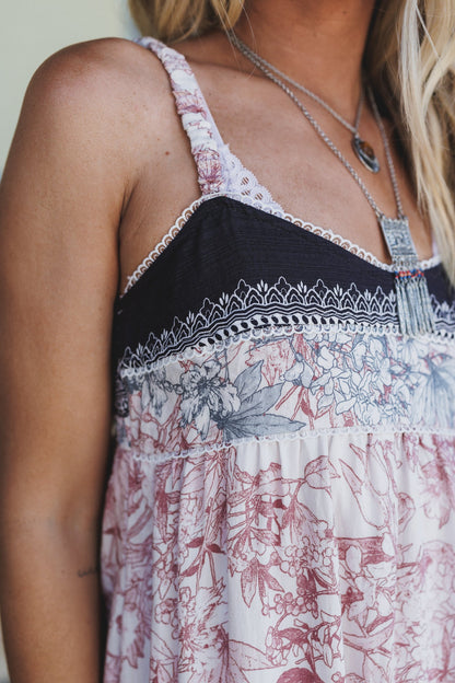 Iris Sky Floral Maxi Dress - Charcoal