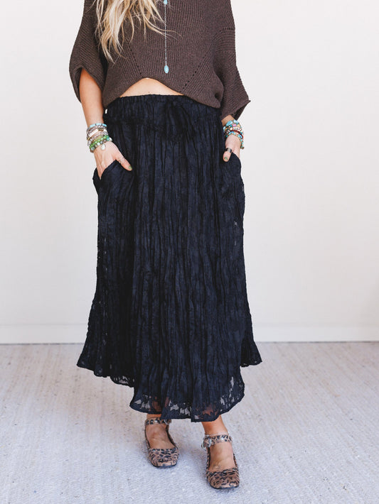 Coyote Bloom Floral Maxi Skirt - Black