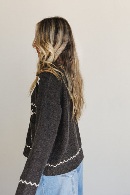 Chai Embroidered Knit Sweater - Charcoal